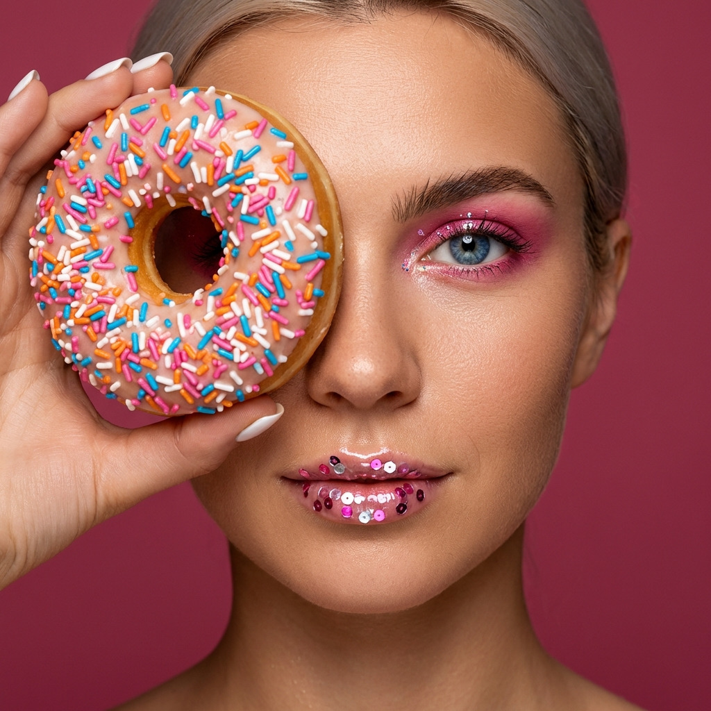 Креативный бьюти портрет с пончиком