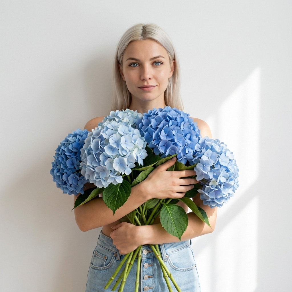 Портрет девушки с гортензиями