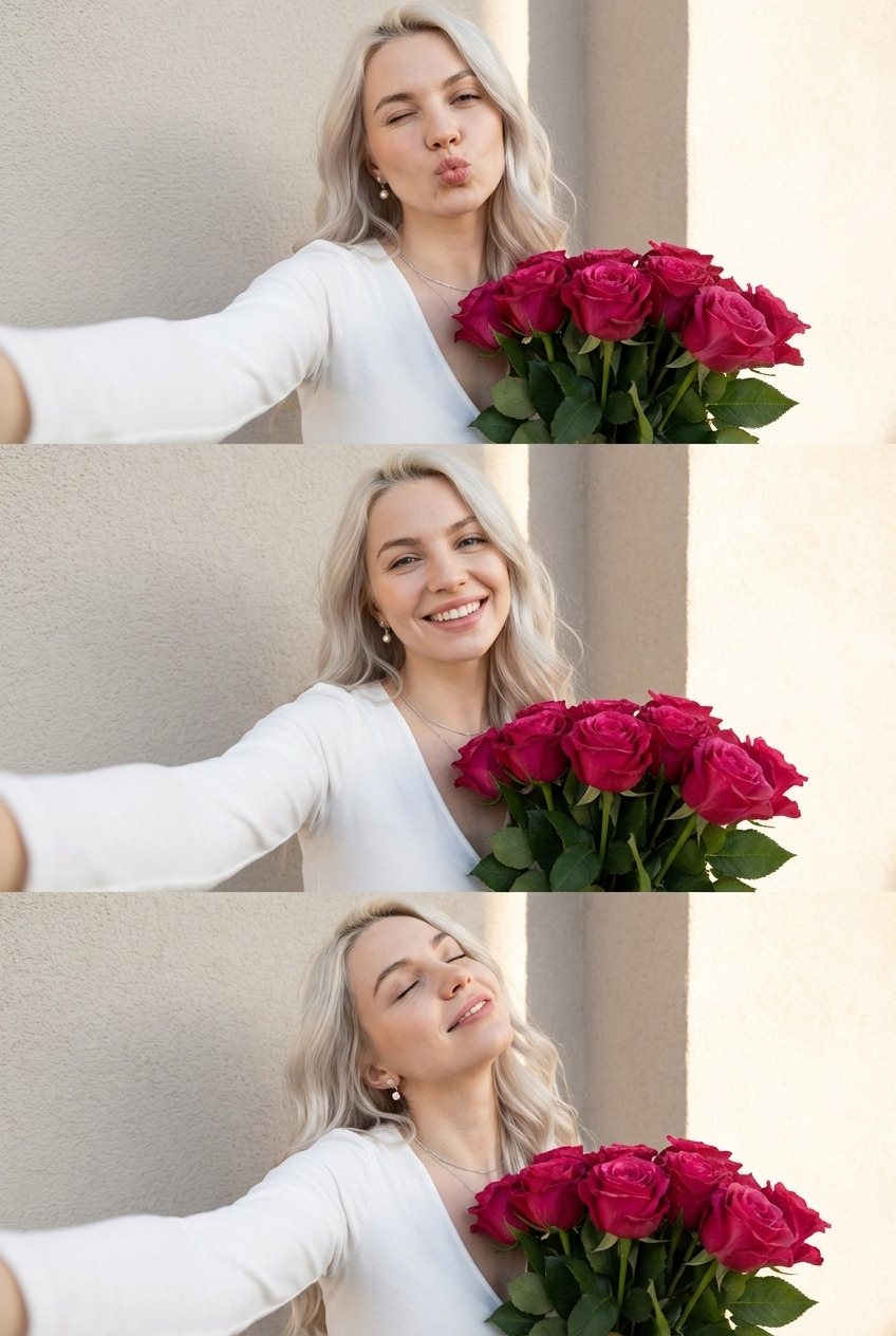 Селфи коллаж с букетом роз
