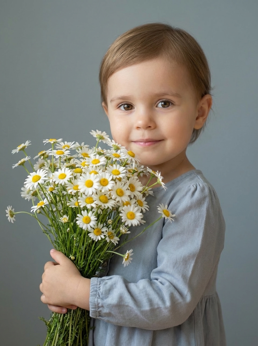 Маленькая девочка с полевыми ромашками