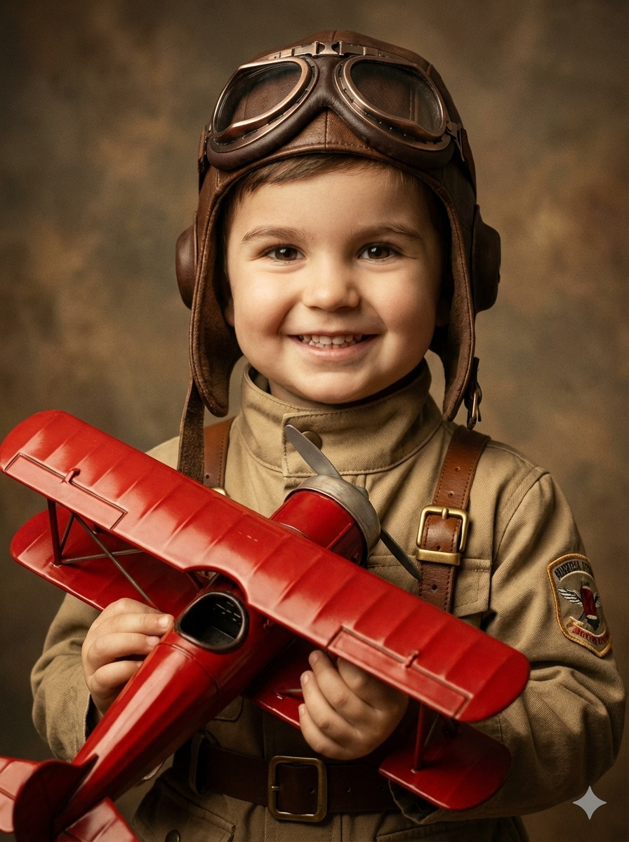 Маленький авиатор с самолетом