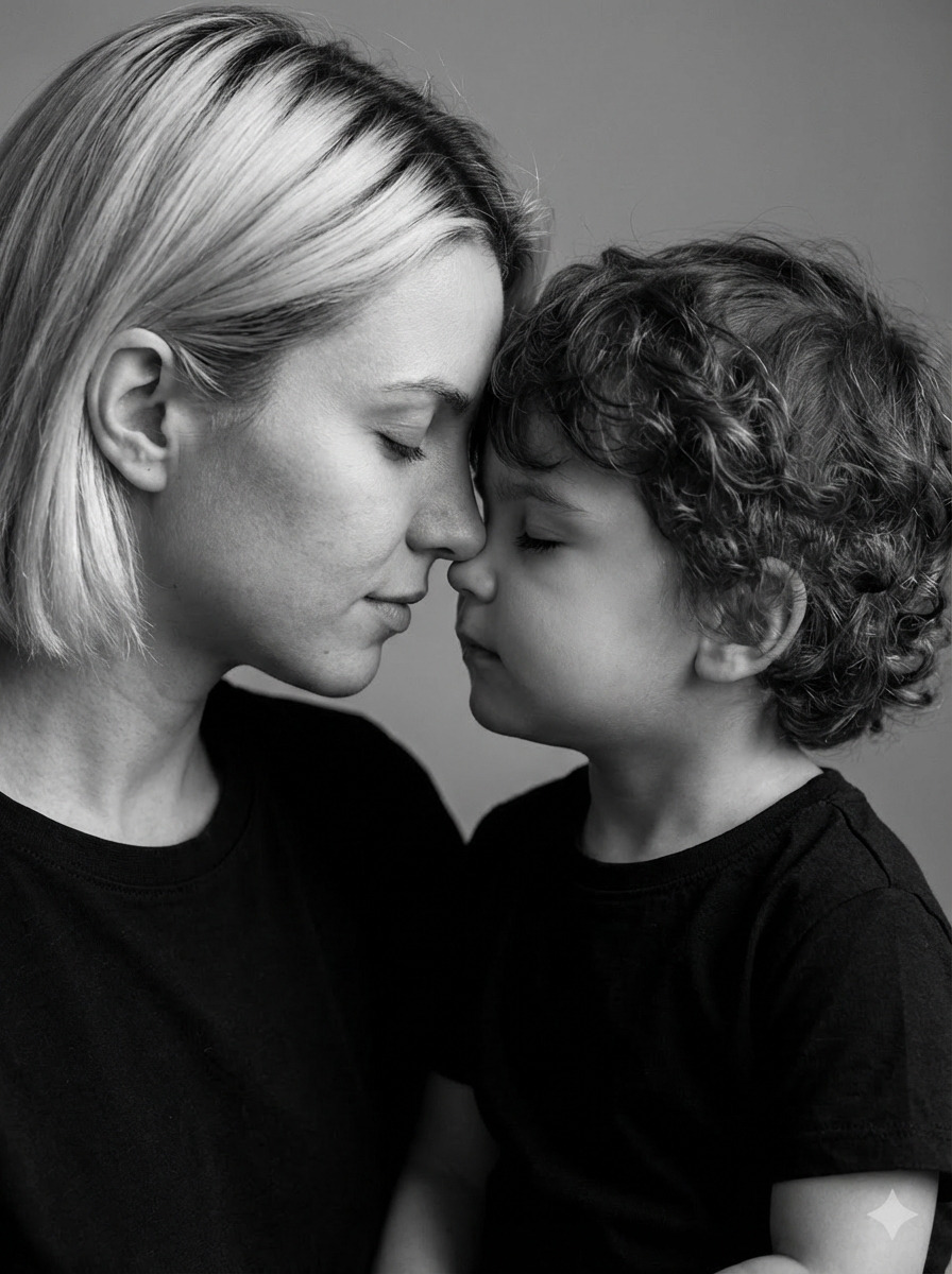 Черно-белый портрет материнской нежности