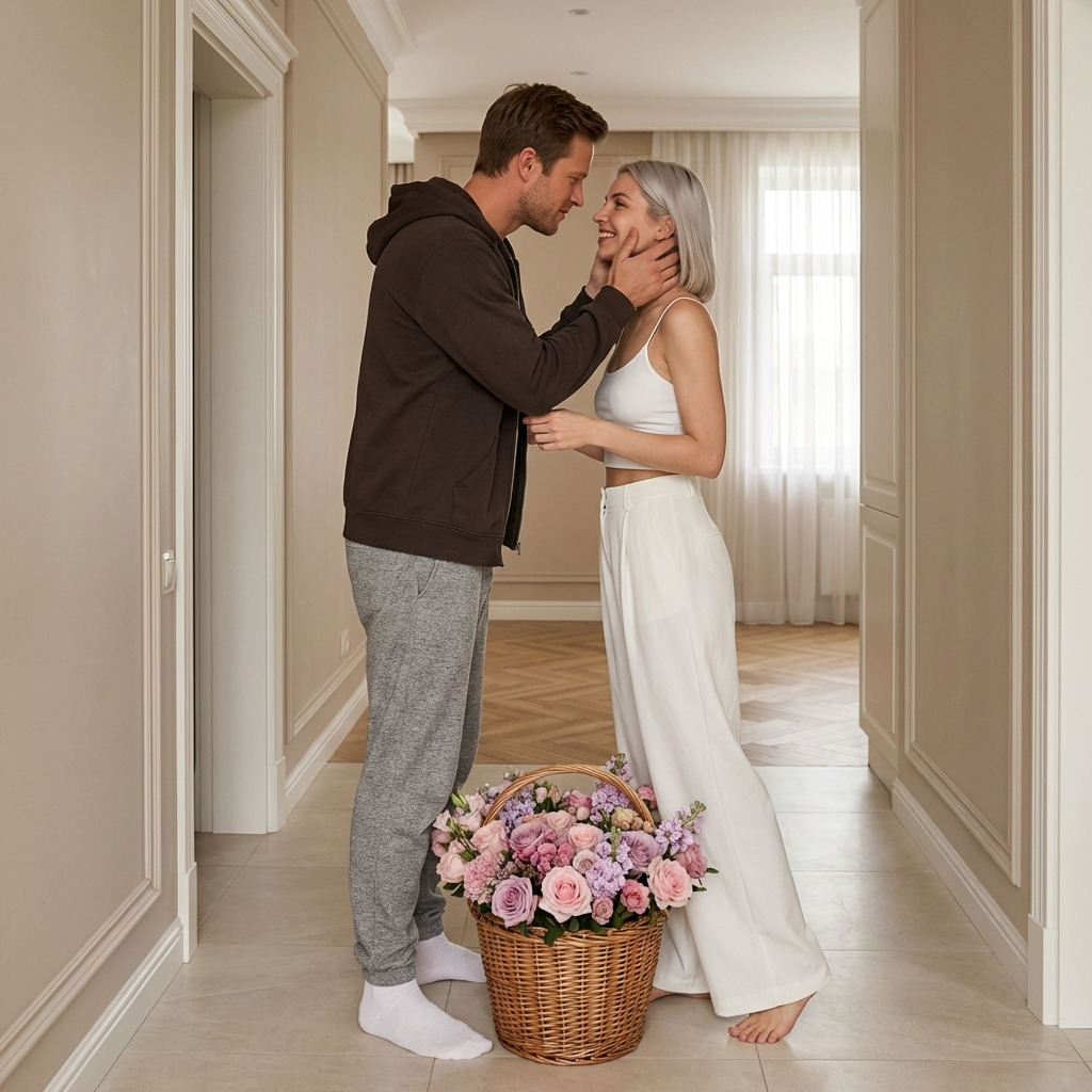 Романтическая пара в светлом интерьере