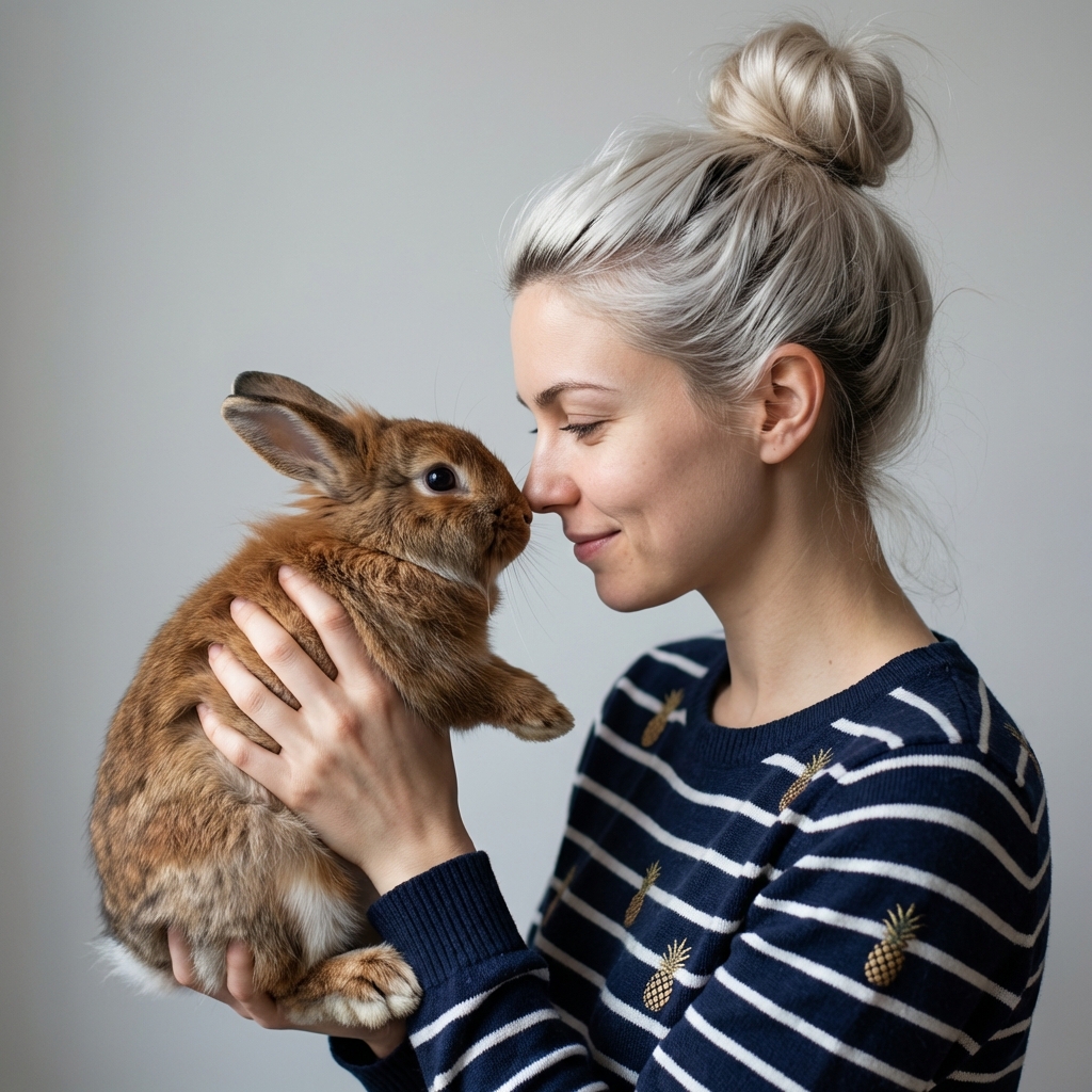 Девушка и рыжий кролик