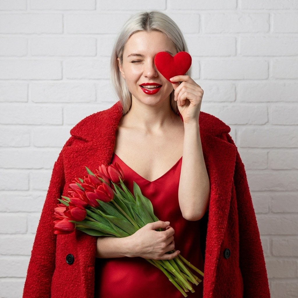 Романтичный образ с красными тюльпанами