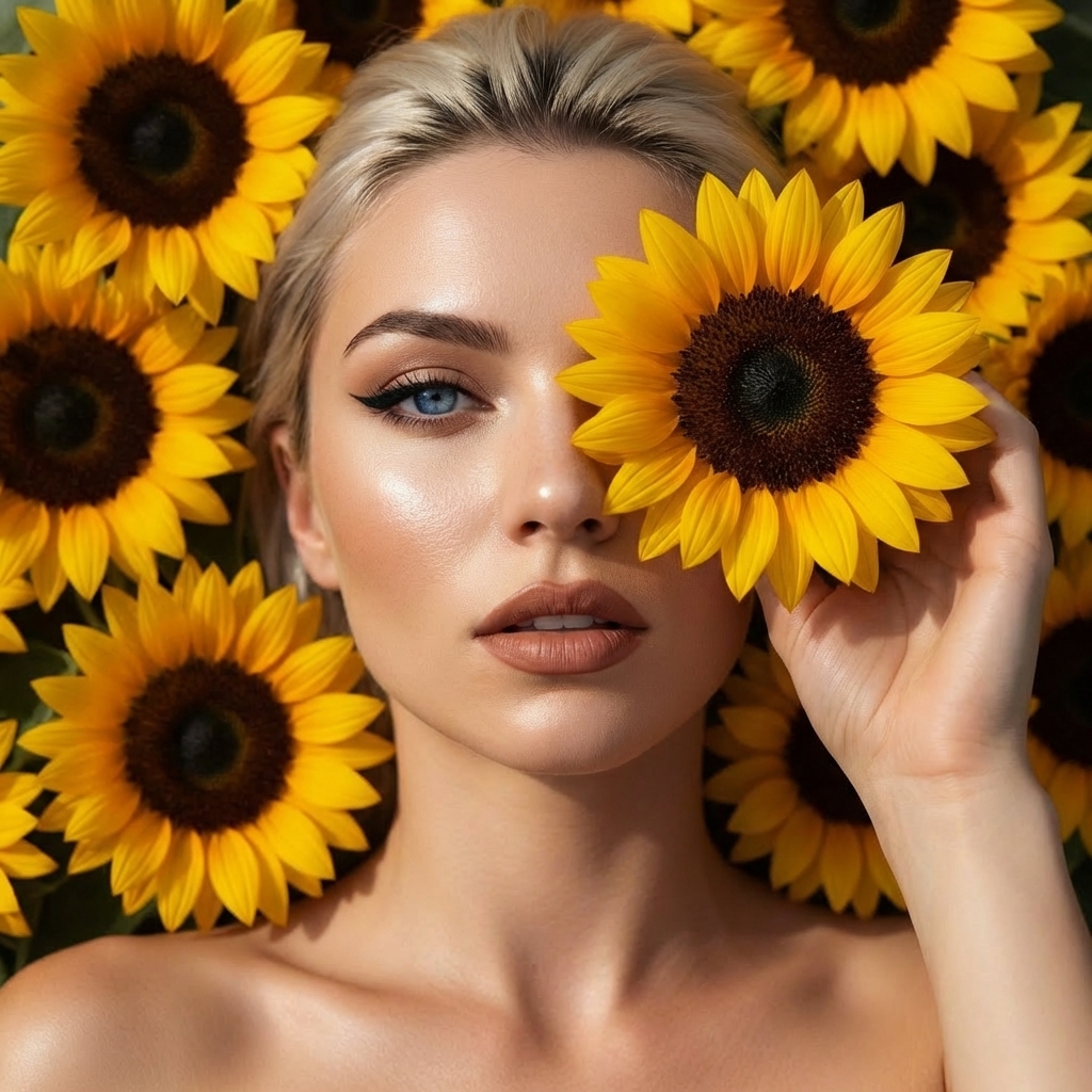 Эстетичный портрет в подсолнухах