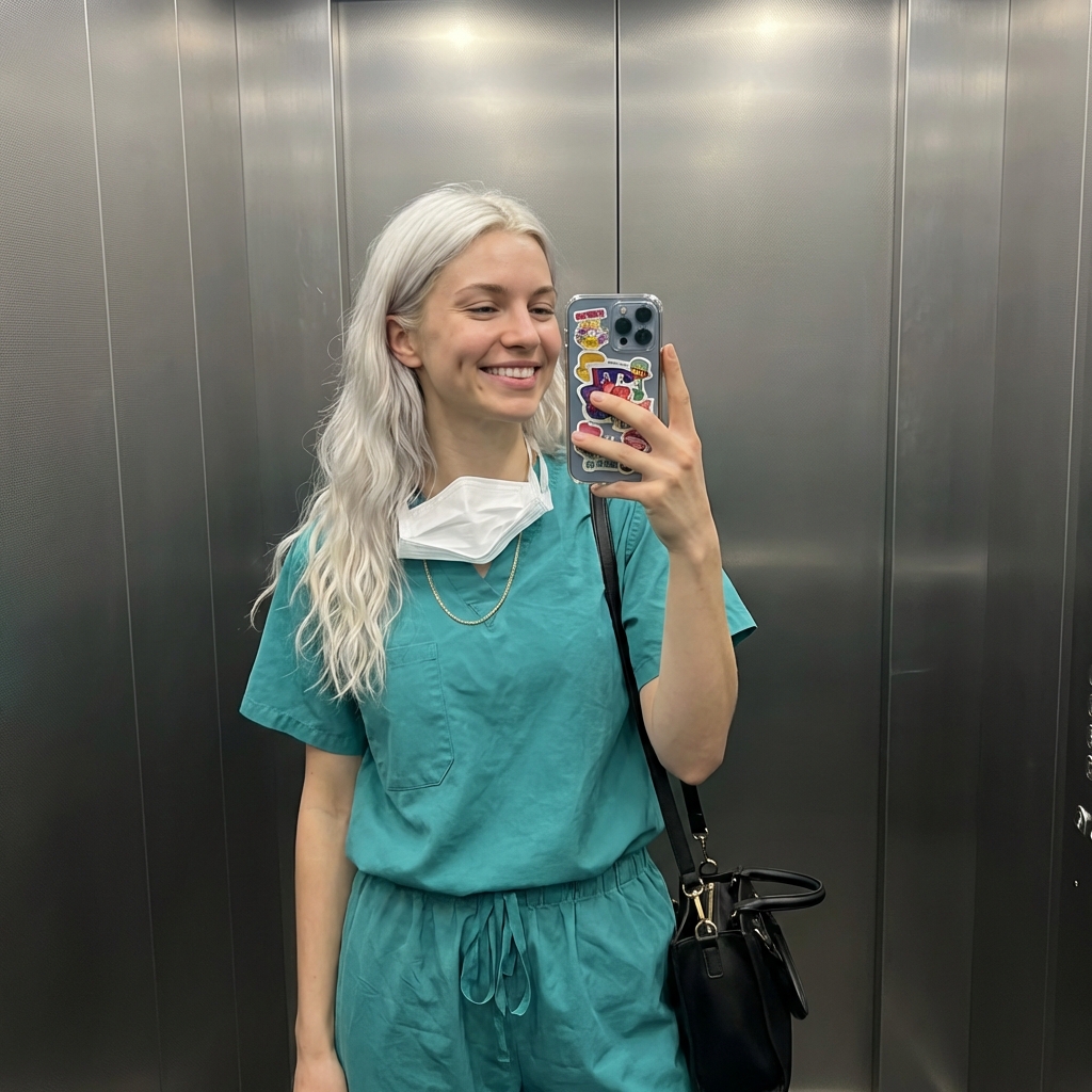 Селфи медика в лифте