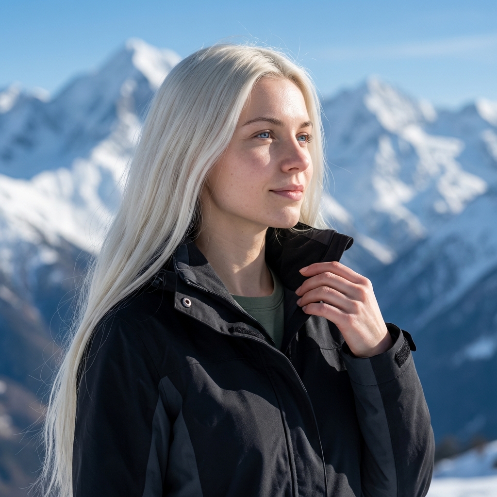 Девушка в заснеженных горах