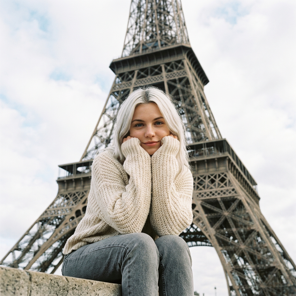 Девушка у Эйфелевой башни