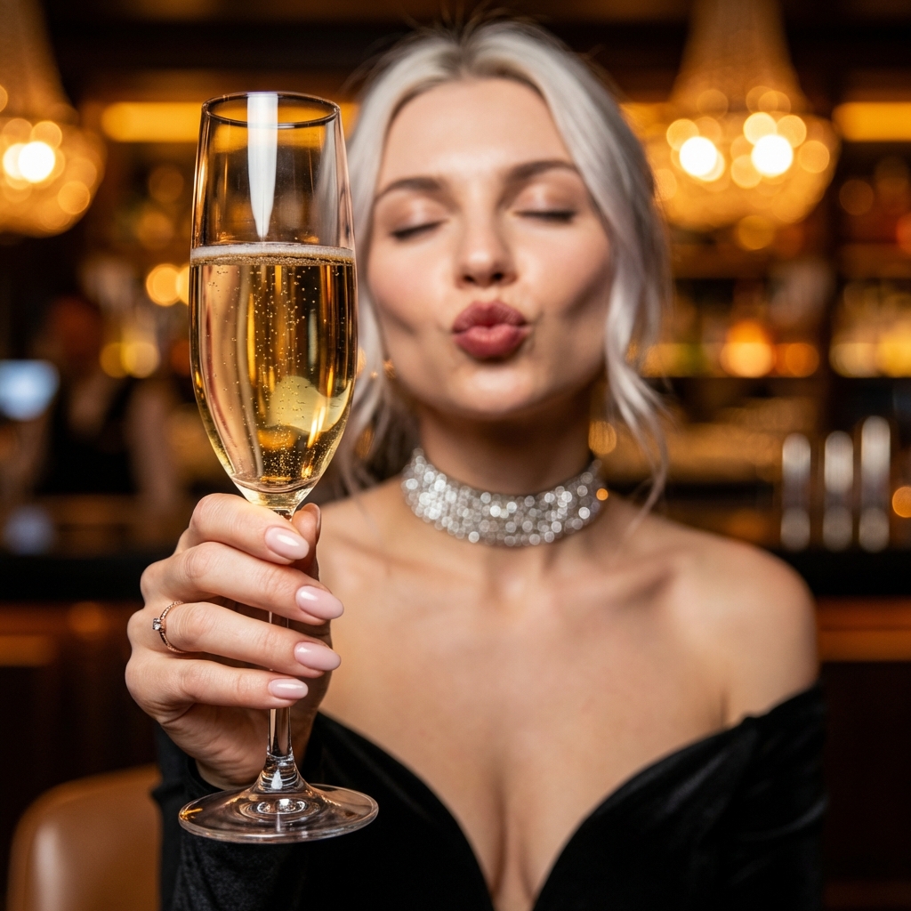 Праздничное фото с бокалом шампанского