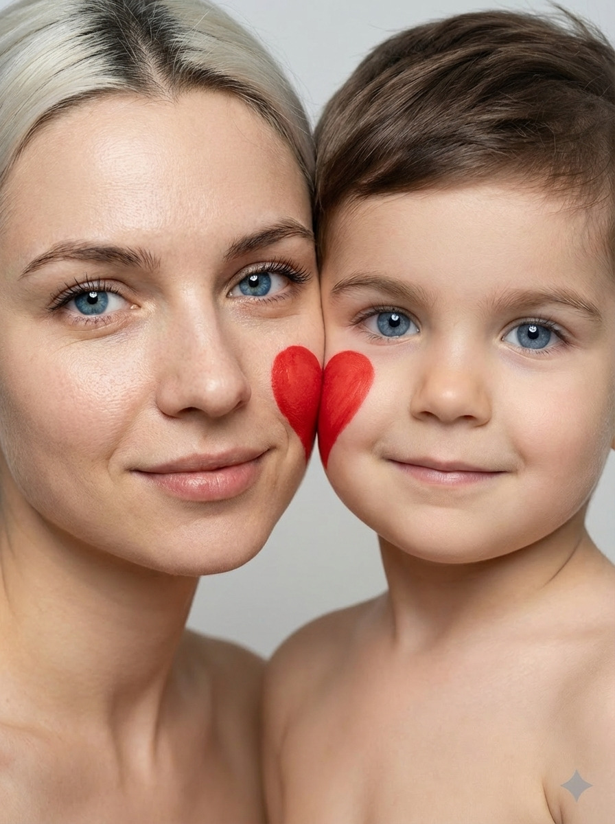 Портрет матери и ребенка с сердцем