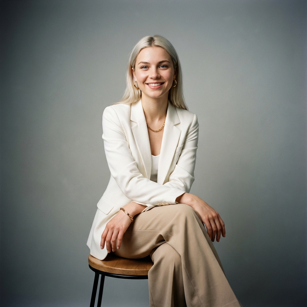 Студийный портрет в белом пиджаке
