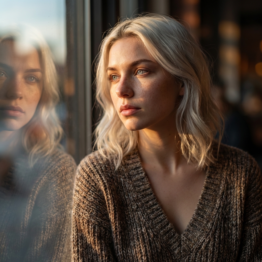 Портрет у окна в золотом свете