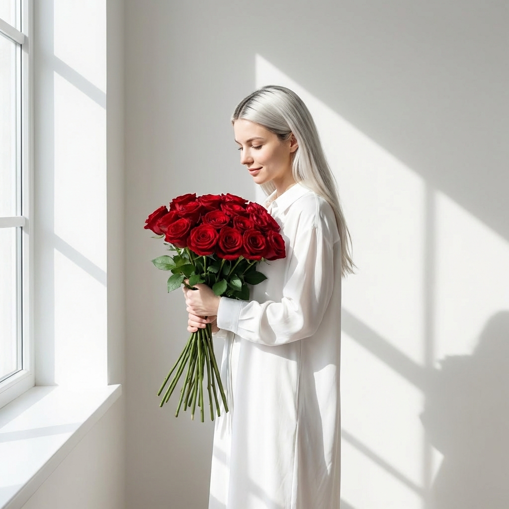 Работа в стиле Алые в свете окна