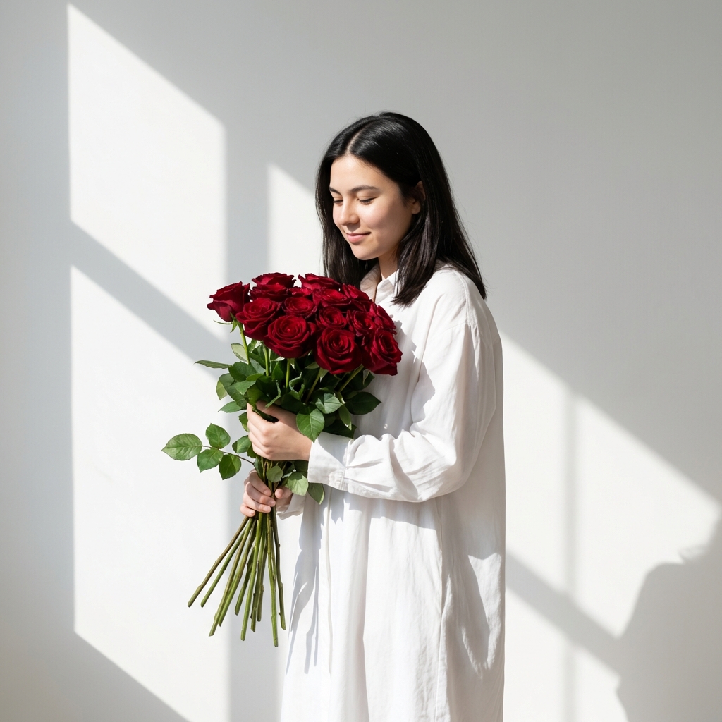 Работа в стиле Алые в свете окна